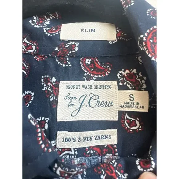 J. Crew Men's Slim Fit Blue with Red and White Paisley Print Collar Button Down - Picture 3 of 11